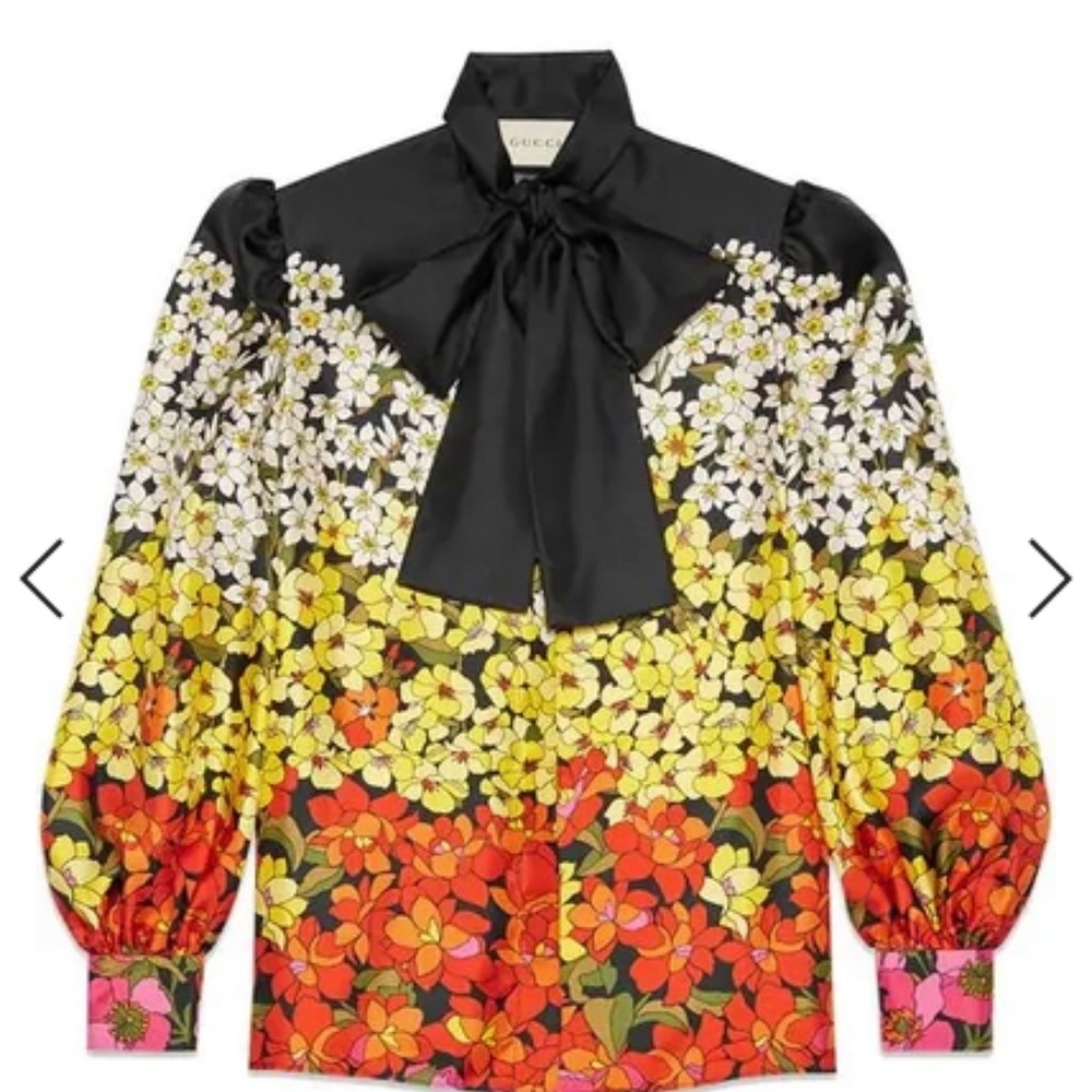 Gucci Degrade long sleeve twill blouse with tie neck in black 0/34